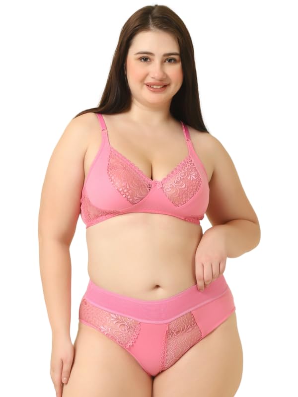 Gorgeous Bridal Honeymoon Cotton Designer Bra Panty Set Lace Push Up Non-Wired Solid Lingerie Lace Bra and Hipster 50MM Broad Belt Panty Set for Women and Girls Lingerie Set-image-3
