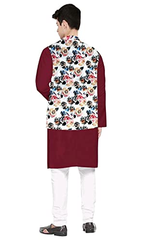 Image of Os Men's & boy kurta pyjama set with nerhu jackets (Multi printed) in cotton (baap beta|father son|)