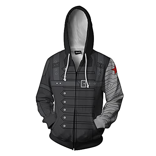 Xinxin Winter Soldiers Anime 3D Cosplay Cardigan Zip Hoodie/Unisex Adult (US Alpha X-Small Regular Regular Black)