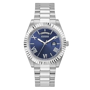 Guess Men's 42mm Silver Tone Blue Dial