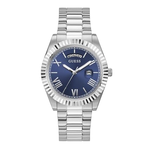 GUESS Men's 42mm Watch - Silver Tone Strap Blue Dial Silver Tone Case, Silver Tone/Blue/Silver Tone, CONNOISSEUR