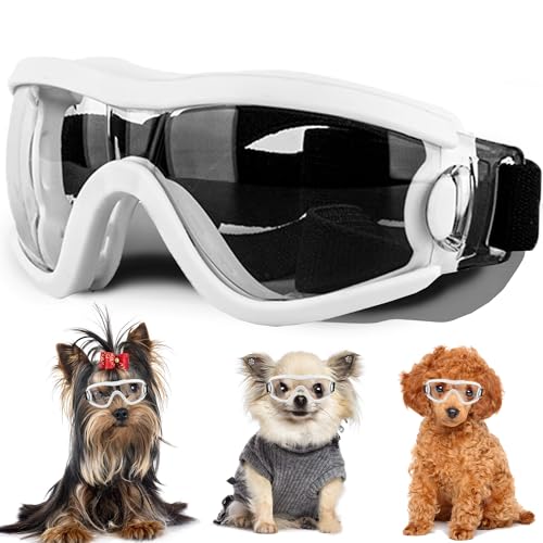Small Dog Sunglasses with Adjustable Strap UV Protection, Winproof Puppy Sunglasses, Suitable for Dogs Eyes Protection，Soft Dog Goggles