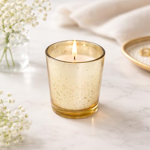 Image of Hosley Set of 24 Gold Mercury Filled Glass Votive Candles. Ideal Gift for Weddings, Bridal Showers, Parties, Home Decor, and Special Events
