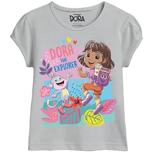Image of Dora The Explorer Toddler Girls T-Shirt - Short Sleeve Tee with Boots, Butterflies & Rainbows - Nickelodeon Sizes 2T-5T