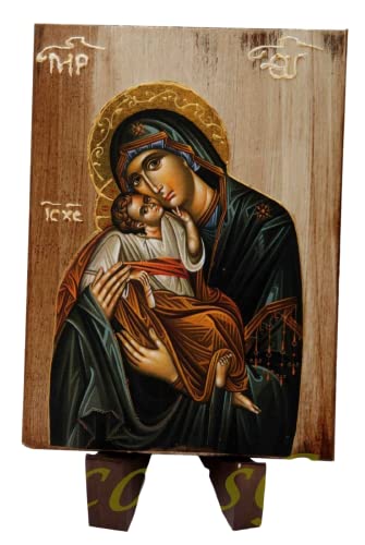 Icône orthodoxe grecque en bois de Jésus et Marie pour coin prière et méditation