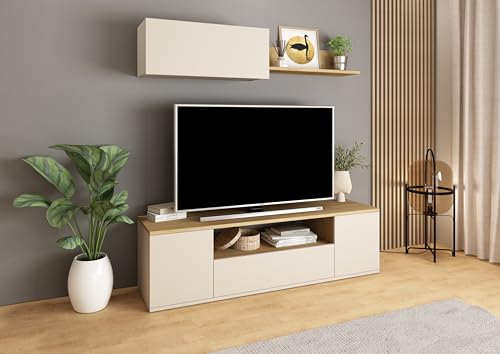 Mobelcenter, Mueble de Salón Cosmit Estilo Escandinavo con Almacenamiento, Color Roble Torro y Cashmere, Medidas: Ancho: 150 cm x Fondo: 40 cm x Alto: 42,6 cm (P0113)