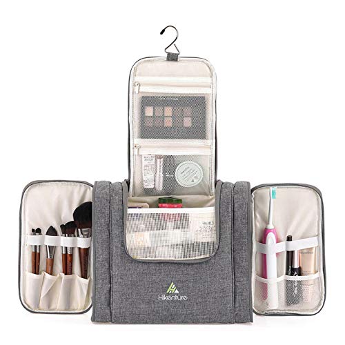 Preisvergleich Produktbild Kulturbeutel zum Aufhängen Groß von HIKENTURE, Kulturtasche für Männer und Frauen, Kosmetiktasche Waschtasche für Damen und Herren, Flug Toilettentasche für Reise, Camping, Urlaub, XXL (Grau)