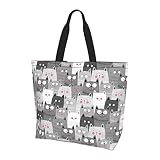 Hitamus Cute Cartoon Cats Large Tote Bag for Women Men，Reusable Shoulder Casual Handbag for Shoppin