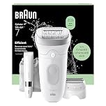 Braun Epilateur Electrique femme Silk·épil 7, argent, étanche, tête large pour épilation facile, embout rouleau de massage, coffret comprend une mini tondeuse pour le corps, 7-441