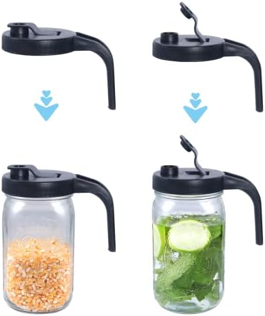 MIJAYENV 2 Pack Wide Mouth Mason Jar Lids with Handle Flip Cap Lids for Mason Jar Easy to Pour Spout,Airtight & Leak-proof Seal,Reusable Canning Lids for Drink,Pour,Sip,Store (Black)