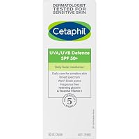 Cetaphil UVA/UVB Defence SPF 50+ | 50mL | Daily Facial Moisturiser with Sun Protection| For All Skin Types | Broad Spectrum UVA/UVB Protection Sunscreen | Non-Comedogenic | Hypoallergenic | With Hydrating Glycerin & Essential Viamin E