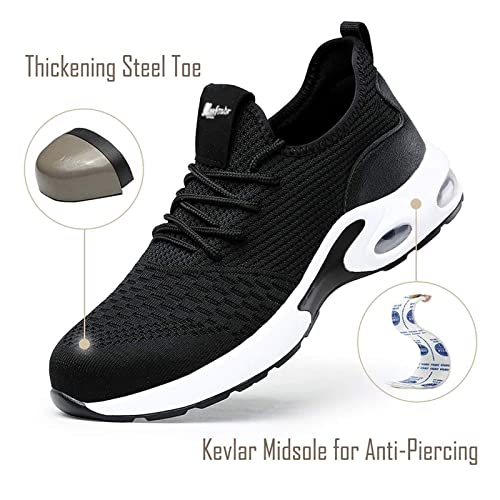 Foto von HMFSXKR Sicherheitsschuhe Herren Damen Arbeitsschuhe Stahlkappen Leicht Stahlkappenschuhe Sportlich Unisex 37-46 (Schwarz708, Numeric_43)