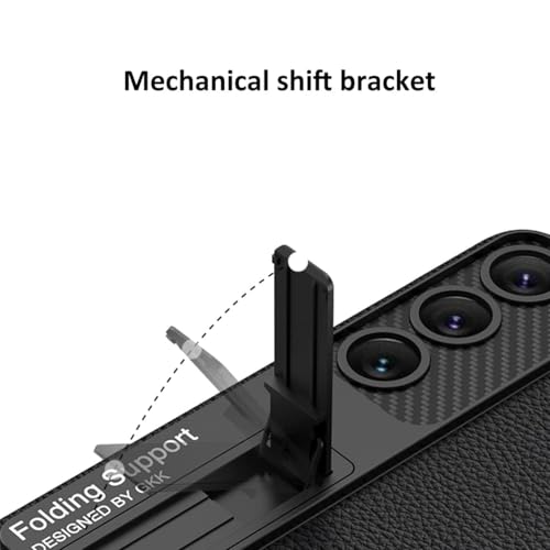 Image of TechTrendz Carbonn Fiber Texture Leather Protective Case for Samsung Galaxy S25 with Built in Kickstand Slim Rear Camera Lens Protective Cover Compatible with S25 5G 2025 (Black)