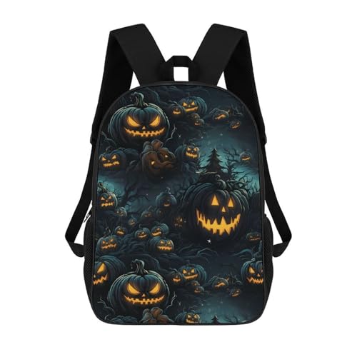 OBLUE Horror Pumpkin Head Halloween Backpack 17 Inch Shoulders Daypack Simple Leisure Travel Bag