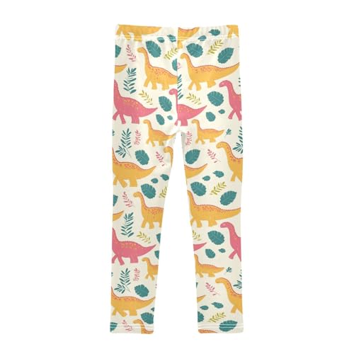 Wusikd Yellow Pink Dinosaurs Girls' Leggings Toddler Doodles Green Leaves Kids Yoga Pants Dance Active Tights 4T2