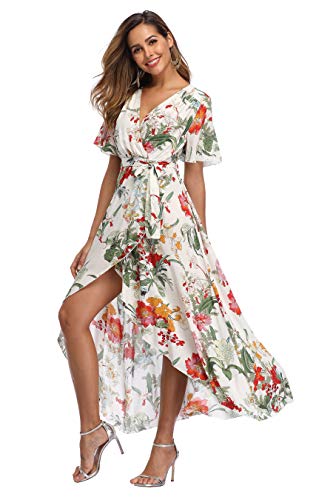 Image of VintageClothing Women's Wrap V Neck Floral Summer Dresses High Low Maxi Casual