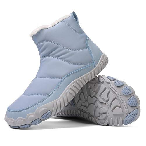 Image of Men's and Women's Barefoot Hiking Boots | Zero Drop Winter Snow Boots with Wide Toe Box | Slip-On Waterproof Ankle Booties | Minimalist Five-Finger Sneakers for Outdoor Hiking and Walking