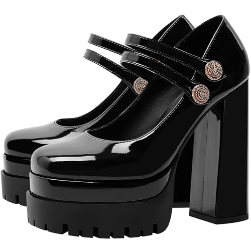 Platform Mary Janes Pumps Square Toe Chunky Block Heels 5 inch High Wedding Party Shoes for Women3
