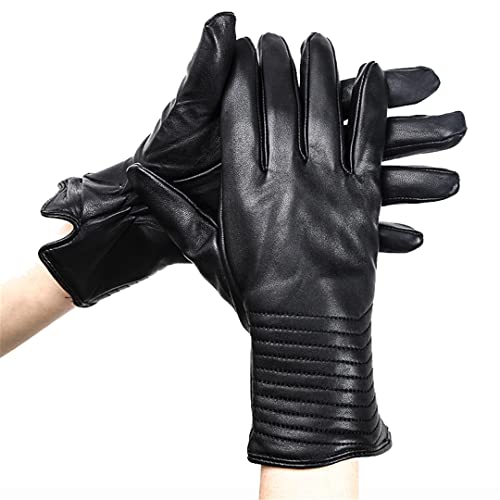 Guantes de Piel de Oveja auténtica Negra para Mujer, Forro cálido, Guantes de Invierno para Conducir