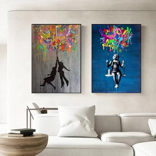 Affiche graffiti street art coloré peinture sur toile abstraite pour chambre enfant 70x90cm