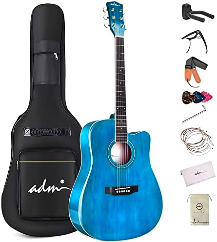 ADM Acoustic Guitar for Beginner Adult, 41 Inch Kids Students Cutaway Acustica Guitarra Starter Bundle Kit Free Lessons with Gig Bag, Guitar Capo, Strap, Picks and Extra Strings, Cyan