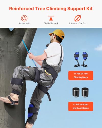 Image of VEVOR Tree Climbing Spikes, 1 Pair Height-Adjustable Climbing Spurs, 350lbs Load Capacity Tree Climbing Gear with Straps, Arborist Equipment for Climbers, Hunting, Fruit Picking