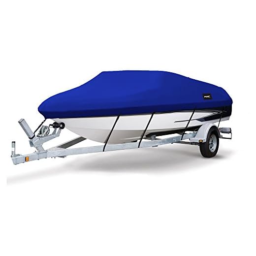 MSC Heavy Duty 600D Marine Grade Polyester Canvas Trailerable Waterproof Boat Cover,Fits V-Hull,Tri-Hull, Runabout Boat Cover (Pacific Blue, Model C - Length:16'-18.5' Beam Width: up to 94")