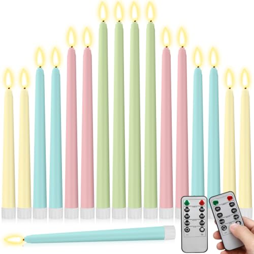 Image of Rossesay 16 Pcs Macaron Flameless Taper Candles Battery Operated Candles with Remote Timer 8.5 inch 9.6 inch 10.8 inch 12.8 inch Multiple Sizes LED Flickering Candlestick for Wedding Party Centerpieces Decor