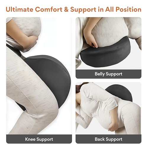 Image of FOVERA Pregnancy Pillow for Pregnant Women | Memory Foam Maternity Pillow Wedge for Supporting Belly, Back During Pregnancy - Provides Soft-Support to The Baby Bump (Dark Grey)