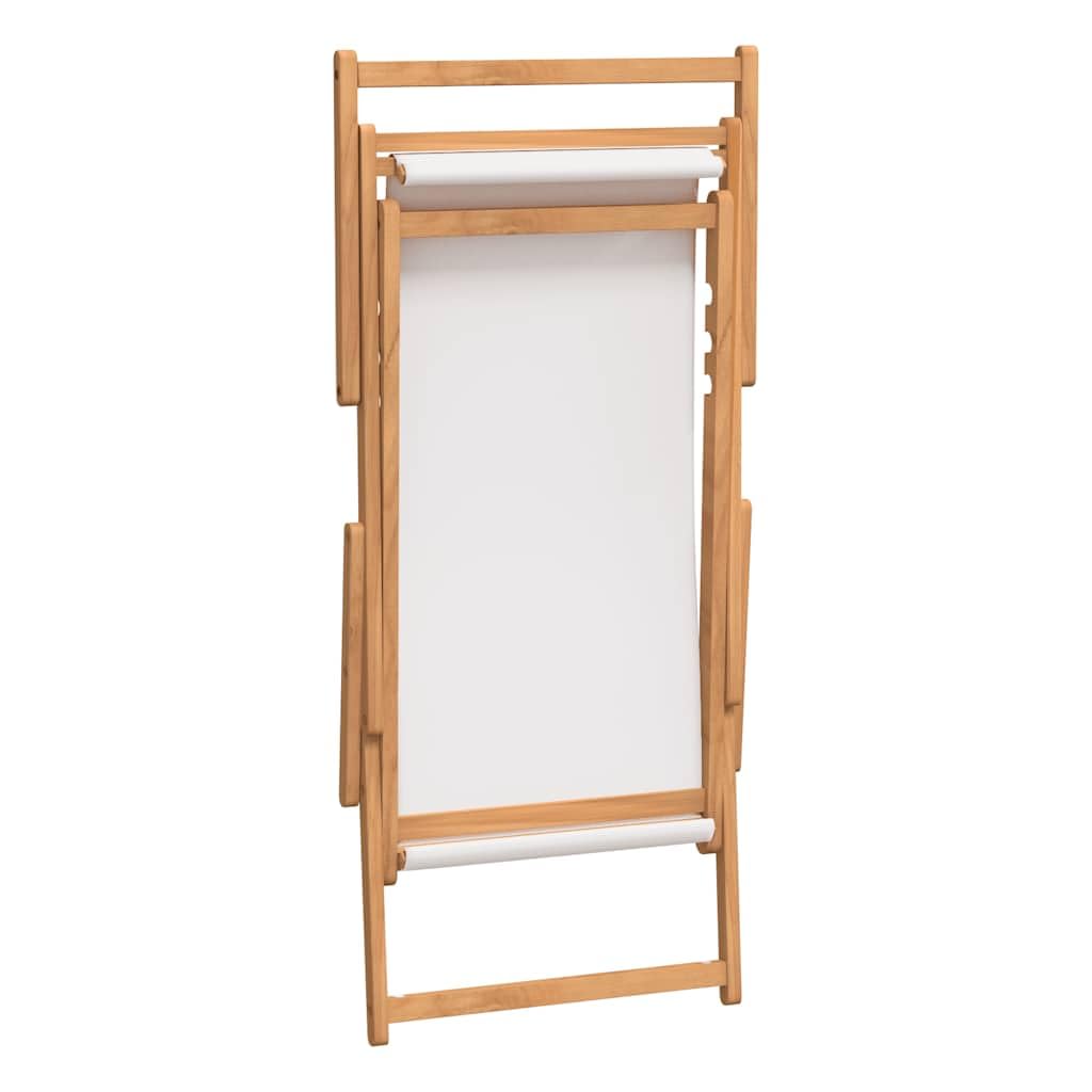 Générique Krzesło składane z litego drewna Teak Cream | Wygodne siedzisko z tkaniny, regulowane oparcie, łatwe składanie, ogród plaża kemping, 110 kg