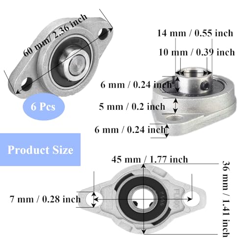 6 Stücke KFL000 Stehlager, Flanschlager 10mm Welle, Rhombische Selbstausrichtend Flanschlager Horizontale Zinklegierung Kugellager Lagerblock Durchmesser für Achse Welle Maschine 3D Drucker 0.39’’
