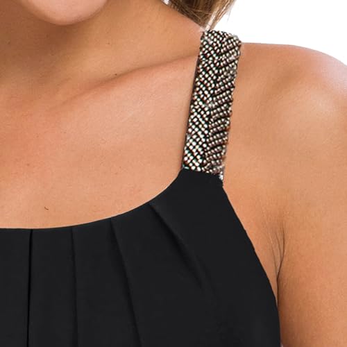 MANER Women's Plus Size Cami Casual Pleated Chiffon Tank Top with Beaded Strap4