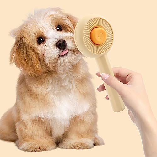 Image of Cat Brush, Self Cleaning, Detangle & Undercoat Removal, Yellow, Cat Owners