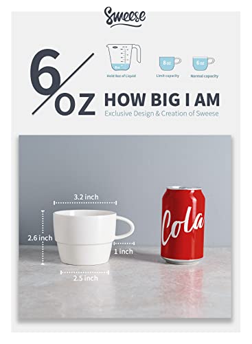 Sweese 411.001 Porcelain Cappuccino Cups - Stackable Coffee Cups - 6 Ounce For Specialty Coffee Drinks, Cappuccino, Mocha And Tea - Set Of 6, White #TOP1