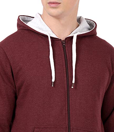 Image of Scott International Mens & Boys Cotton Loose Solid Hoodies Sweatshirt Gym Warm Travel Hoodies Pullover Stylish Winter Wear with Hood and Pockets Zipper Hoodie Maroon, Medium