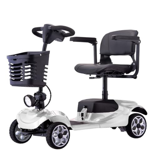 PORIYA 2026 4-Wheel Electric Mobility Scooter with Optional Swivel Seat, Rear Storage Basket, and Comfort Design – Travel-Ready Personal Transport 150-300KG Capacity (08SILVER)