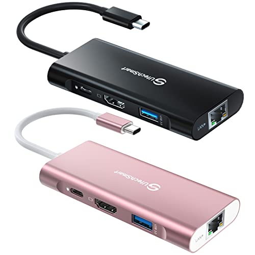 USB C Hub, UtechSmart 6 in 1 USB C to HDMI Adapter Compatible for MacBook Pro USB C Laptops and Chromecast with Google TV(Black+Pink)