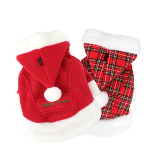 Puppia Weihnachtsmann-Mantel Für Hunde – Weicher Wintermantel Mit Kapuze & Bommel (Größe M, Rot)