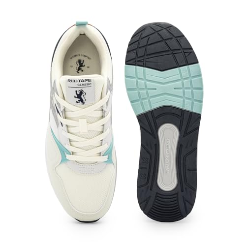 Image of Red Tape Men's Sneakers White Grey Pu Mesh Round Lace-Up