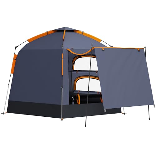 Outsunny Automatic Pop Up Camping Tent, Instant Setup 2-4 Man Tent with Mesh Windows, Waterproof & UV Protection Portable Dome Tent with Carrying Bag for Camping, Hiking, Backpacking, Dark Grey
