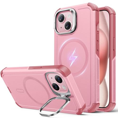 ESR for iPhone 15 Phone Case with Stand, 23ft Military-Grade Drop Protection Heavy Duty Magnetic Phone Case, Compatible with MagSafe Accessories, Cyber Series, Pink Pink iPhone 15 6.1 inch