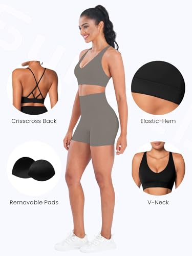 Image of Sunzel Strappy V Neck Criss Cross Back Sports Bra for Women | Removable Pads, Buttery Soft, Four-Way Stretch, Criss Cross Back, V Neck Contour Fit, Medium-Light Support, Yoga Workout Gym
