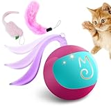 Migipaws Interaktives Katzenspielzeug elektrisch rollender Ball mit flauschigem Schwanz, kleine Maus als Zubehör, wiederaufladbar(rosa Katzenball)