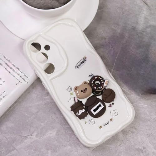 Image of for Samsung Galaxy S24 FE 5G 3D Cartoon Cute Hunny Coffee Bear and Donut Soft Case with Soft Silicone Design Case for Women Girls Back Cover for Samsung Galaxy S24 FE 5G (White)