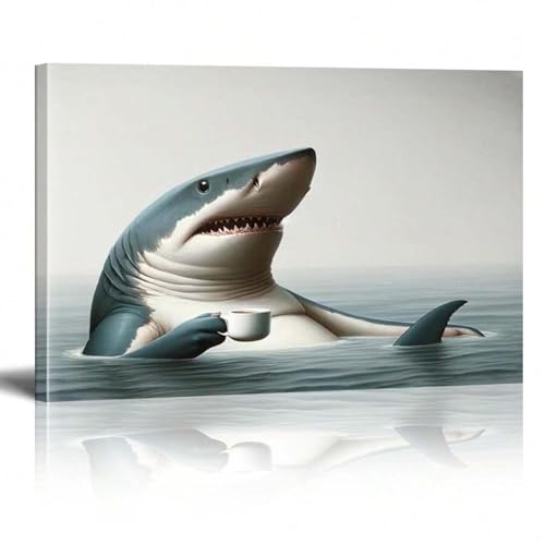 Toile requin café d'art côtier 80x140cm au rendu visuel remarquable