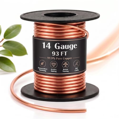 Therwen 93ft 14 Gauge Copper Wire for Gardening Plants Electroculture Jewelry Making DIY Beading Craft Bendable Solid Bare Pure Copper Wire