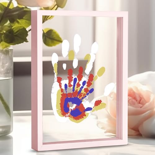 CHERRY CHEERS Family Handprint Kit DIY Craft Keepsake Wooden Frame Endless Gift Set Non-Toxic Paints Transparent Sheets (Pink)