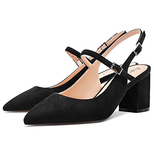 Aachcol Women Pumps Pointed Toe Ankle Strap Mary Jane Slingback Chunky Block Mid Heel Dress Shoes Suede Office Wedding Shopping 2.6 Inches4