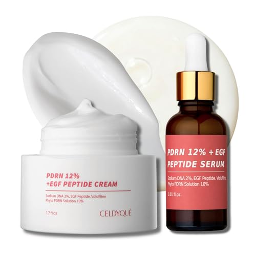 Image of Salmon DNA PDRN 120,000 ppm EGF Peptide Serum & Cream Set w /Volufiline, Phyto PDRN 12%, Growth Factor - Anti-Aging Face Serum & Facial Cream with Niacinamide, Hyaluronic Acid - Korean Skincare Duo