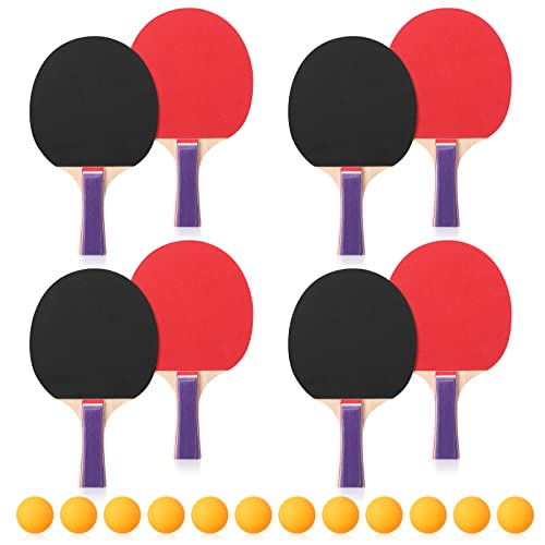 Outus 4 Set Portable Table Tennis Set Table Tennis Paddle Kit 8 Table Tennis Paddles and 12 Balls Table Tennis Racket Player Set for Starter Indoor Outdoor Games